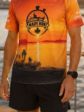 Race day Esquimalt 2024 Navy Run Sunset Performance Tee - Orange/Yellow